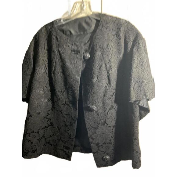 Elegant Black Lace Bolero Jacket with Beautiful Jeweled Buttons Large/XLarge - Picture 8 of 14